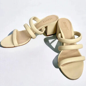 SCHUTZ Olly Mid Block Heel Sandal Nappa Leather 3 Strap In Eggshell Size 10